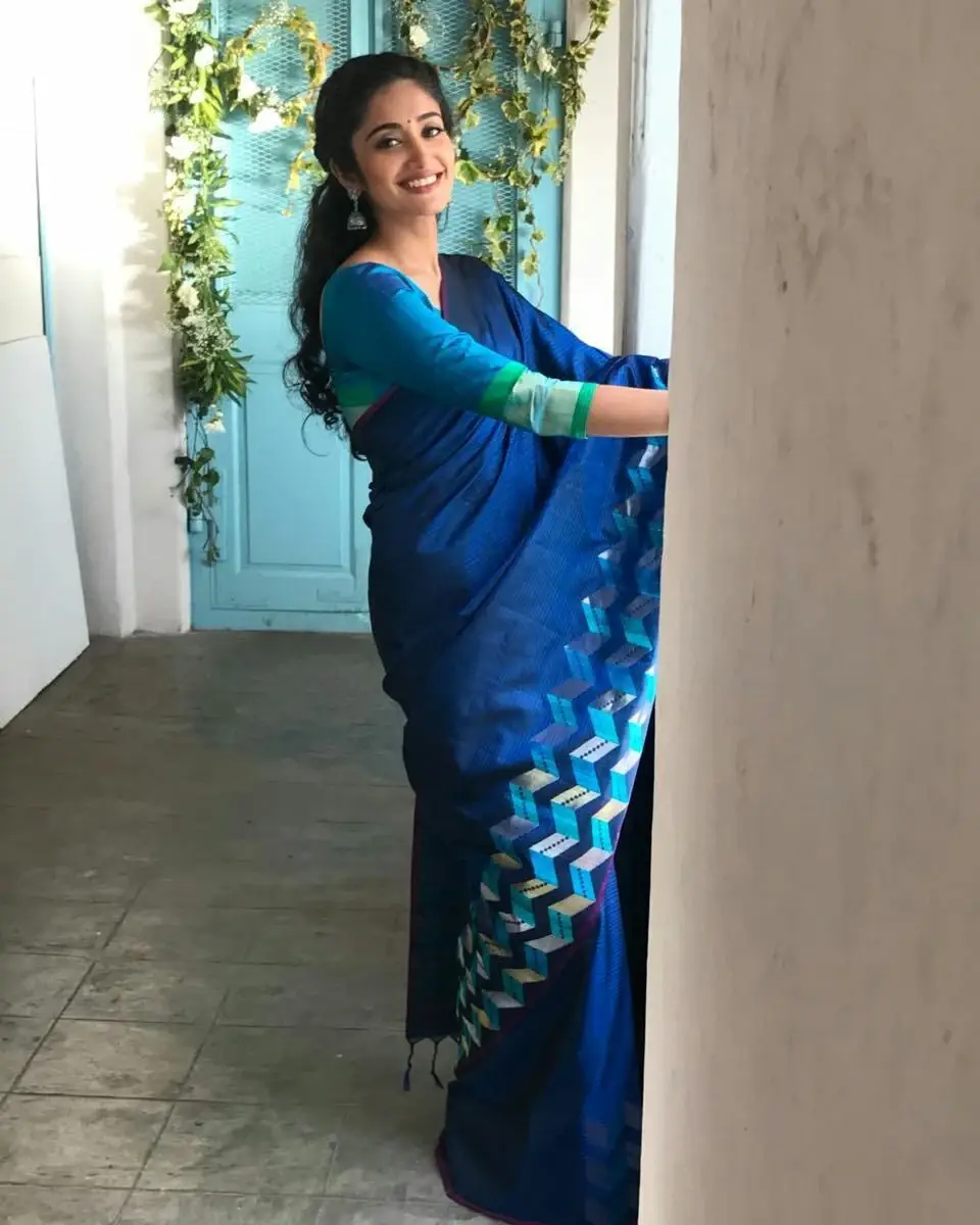 Actress Anjana Jayaprakash In Traditional Blue Saree